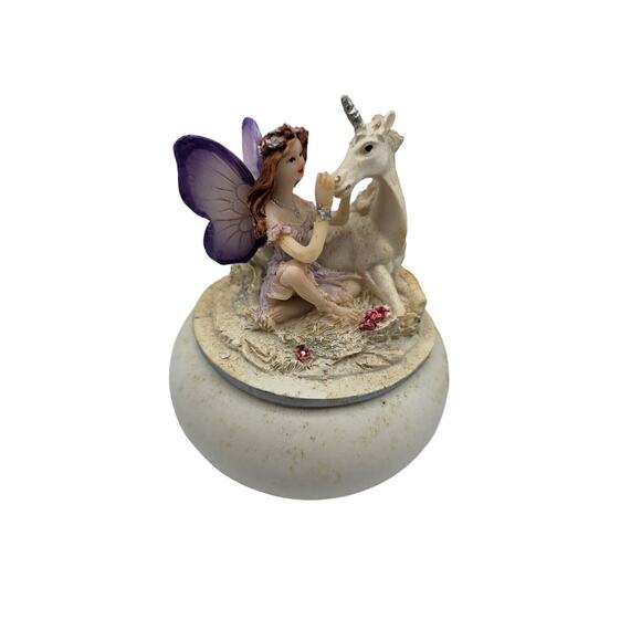 Vintage 1990s Mystical Forest by Regency Unicorn and Fairy Trinket Box - Picture 1 of 5